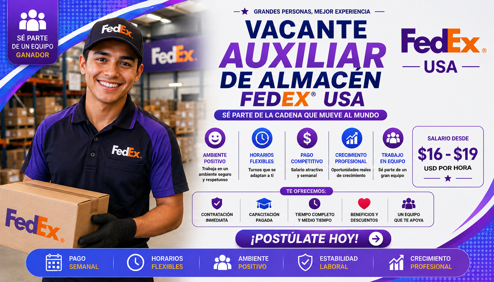 Vacante Auxiliar de Almacén FedEx USA
