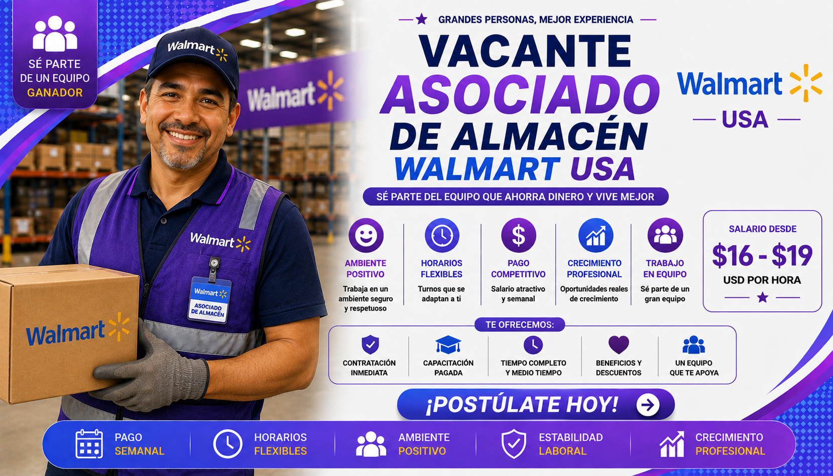 Vacante Asociado de Almacén Walmart USA