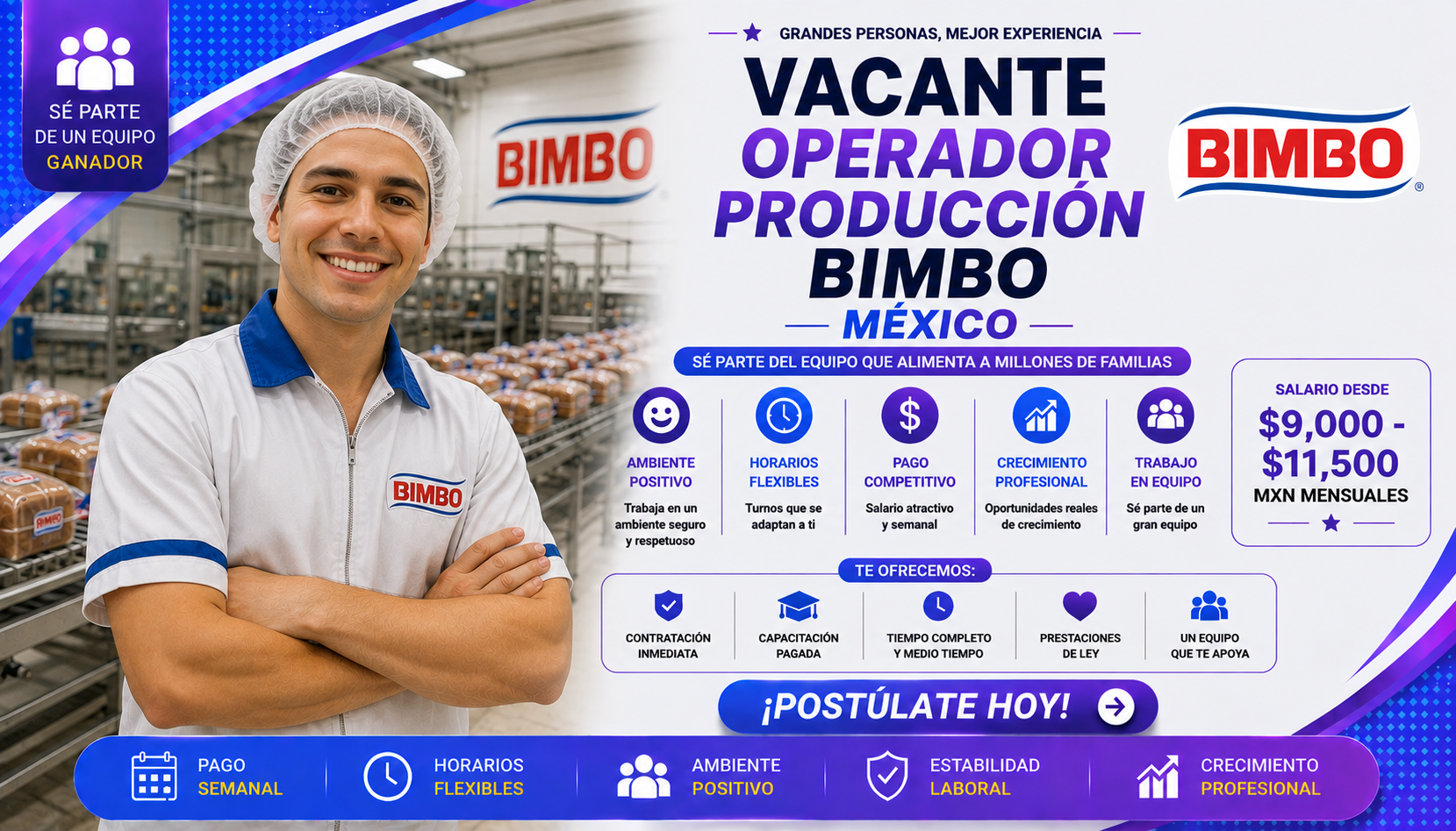 Vacante Operador de Producción Bimbo MX