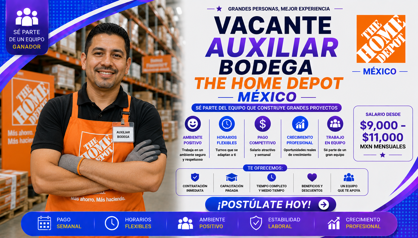 Vacante Auxiliar de Bodega The Home Depot MX