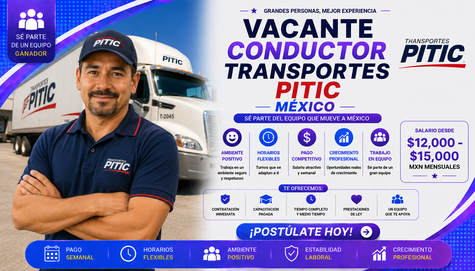Vacante Conductor Transportes Pitic MX
